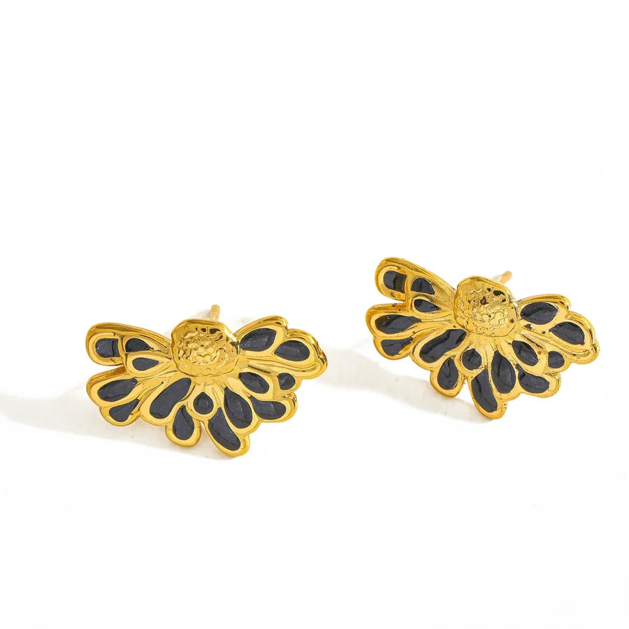 18K Gold Half Flower Stud Earrings for Women