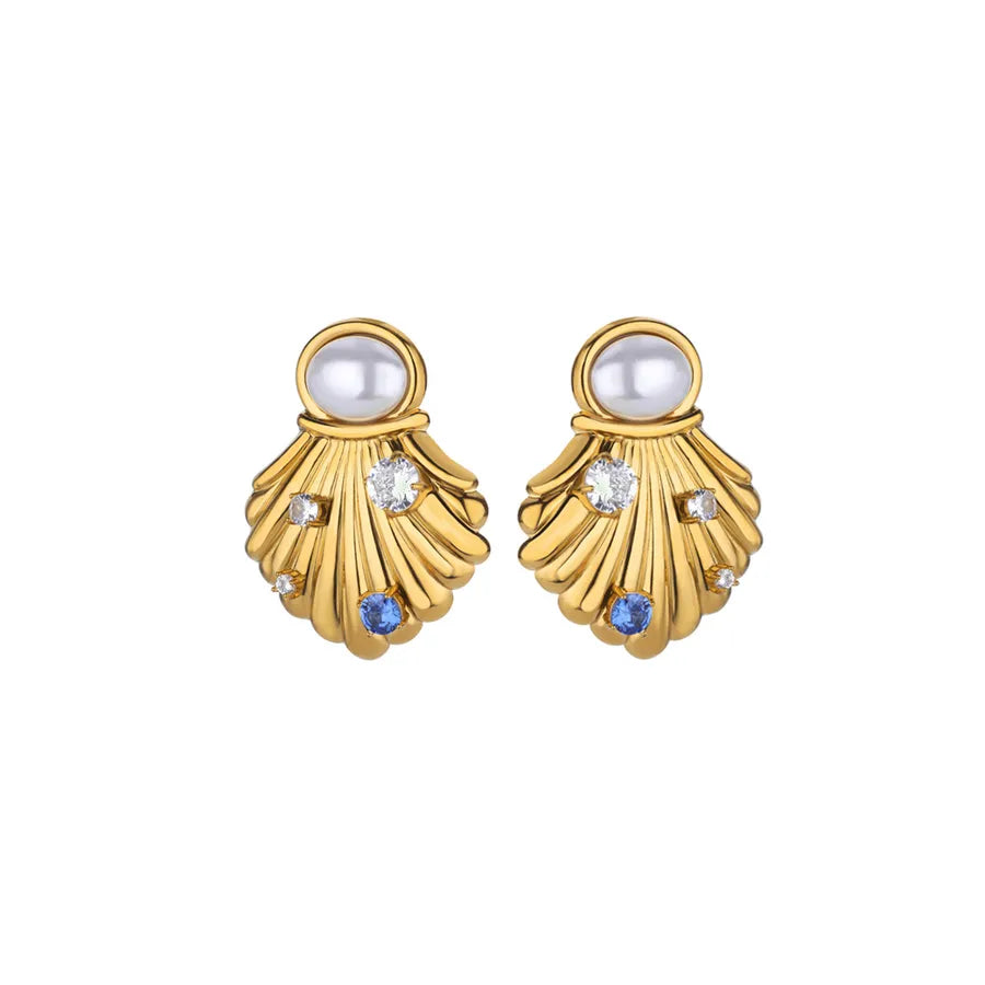 Colorful Pearl & Zircon Stud Earrings – 18K Gold 5