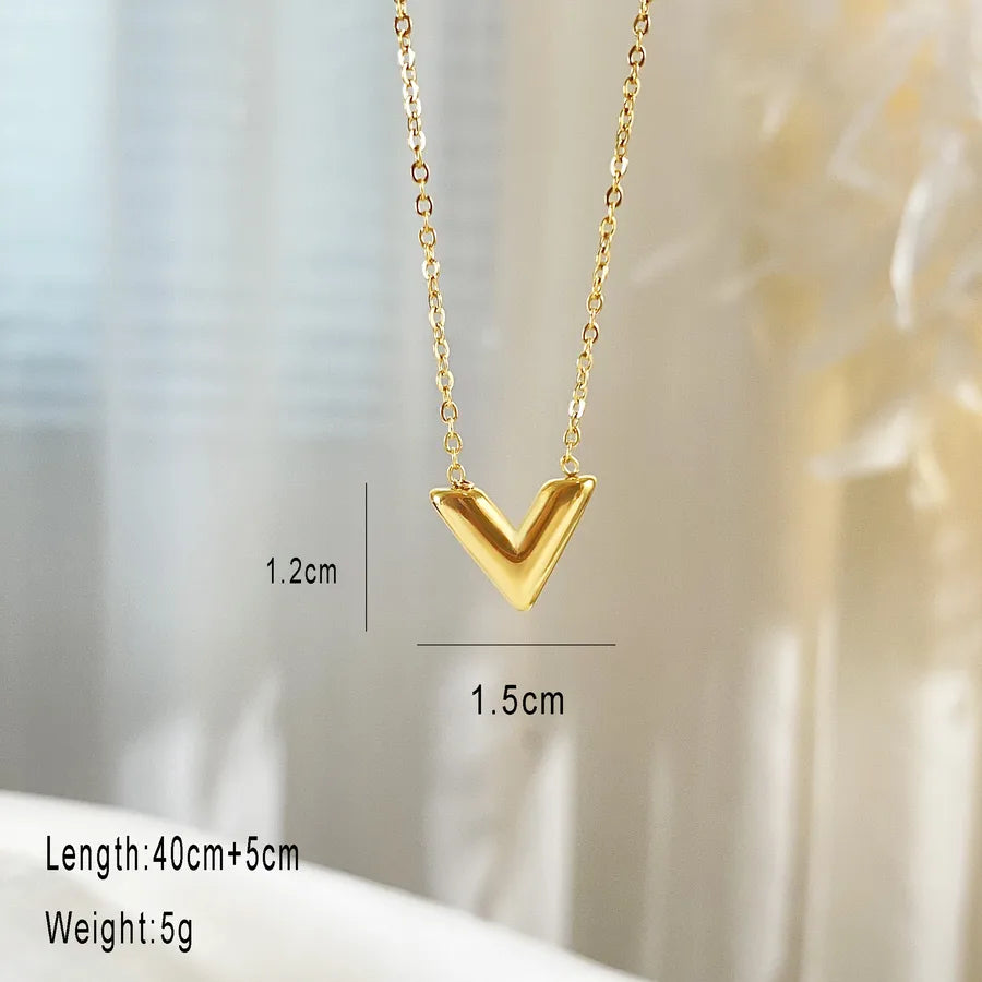 Gold Plated Titanium Letter V Pendant Necklace Gold -Letter V Necklace