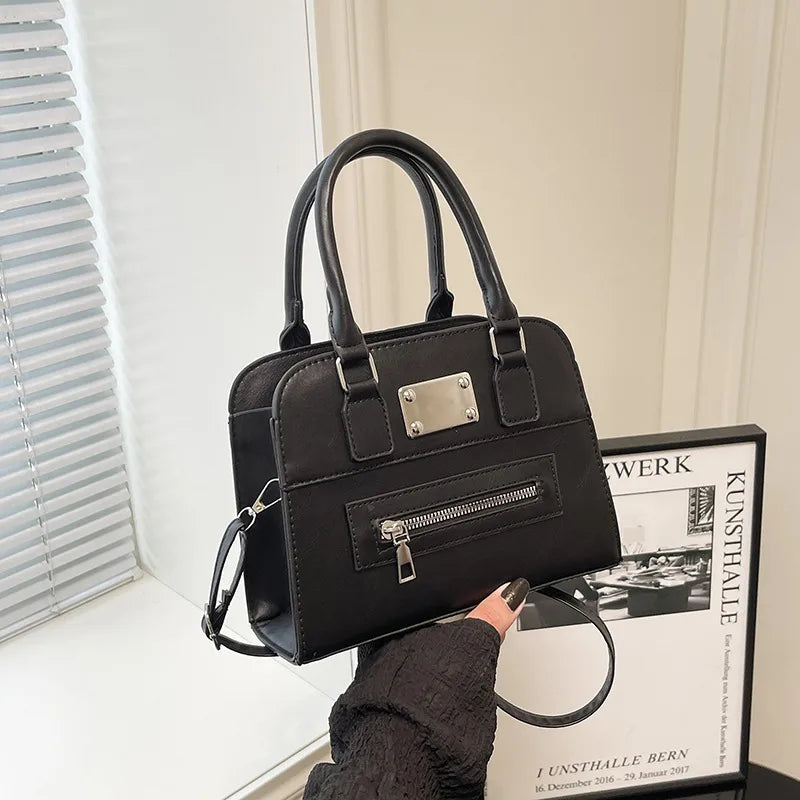 Urban Minimalist PU Leather Shoulder Tote Black