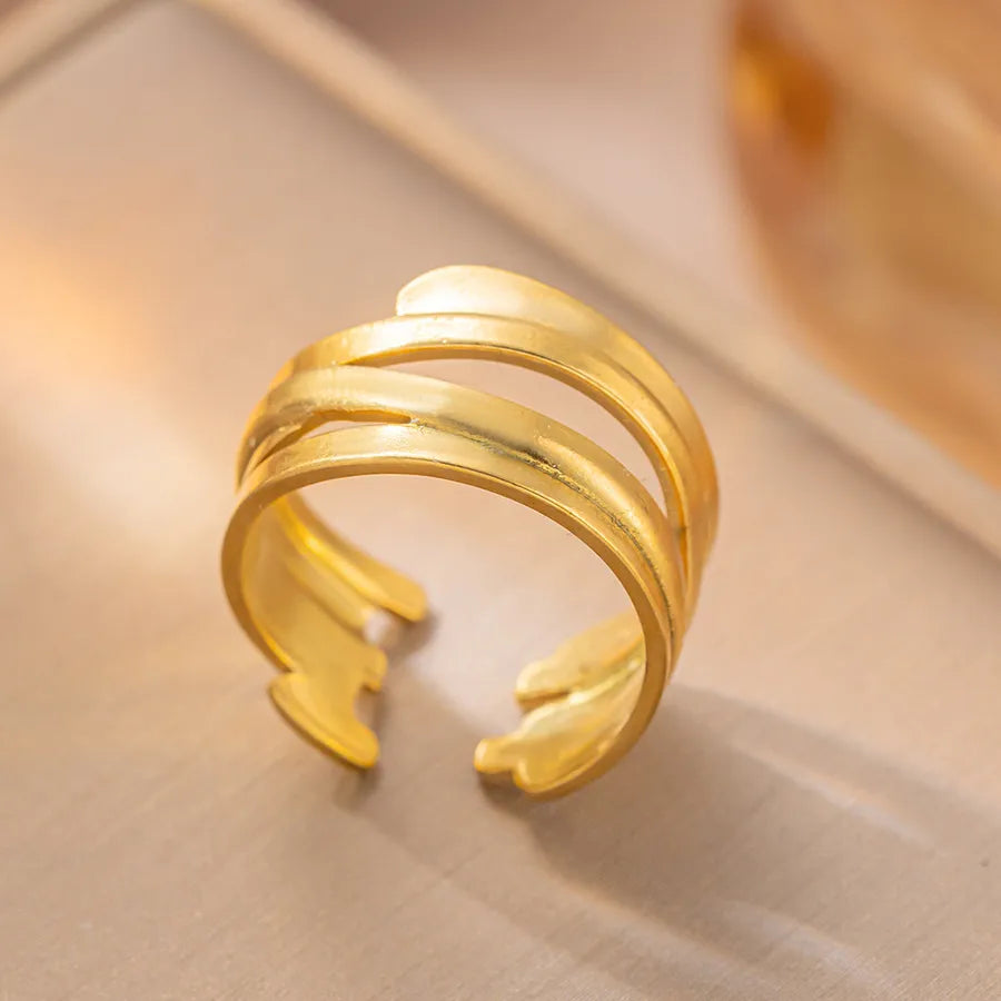 Geometric Titanium Steel Couple Ring K71 Gold Ring Adjustable