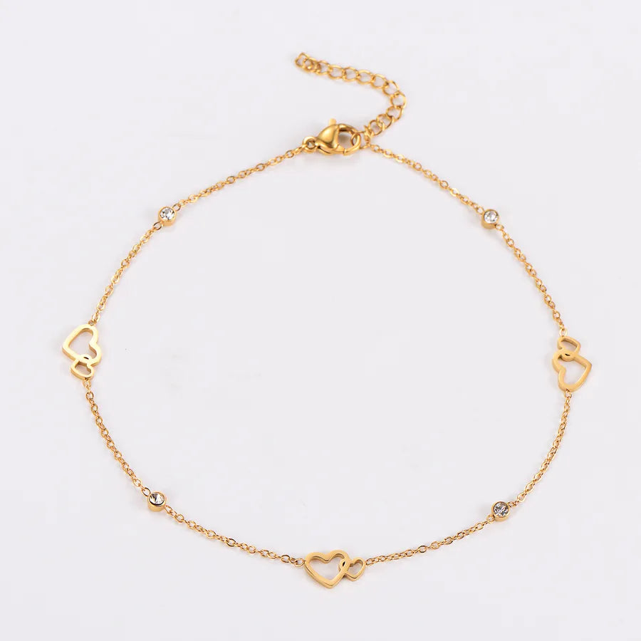 Gold Plated Hollow Heart Anklet for Women Gold Double Love