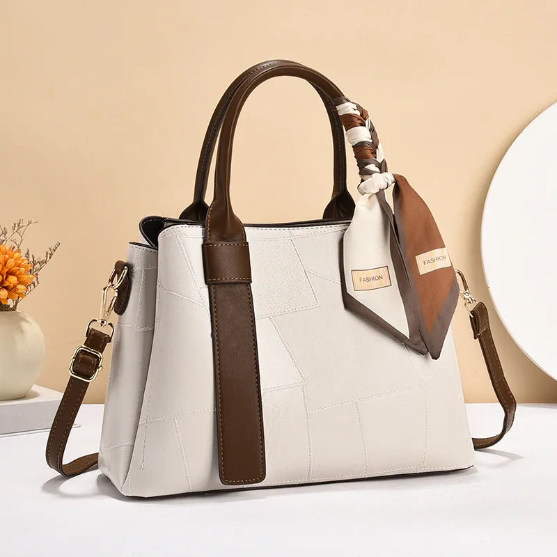 Square PU Leather Shoulder Bag for Women White Length 30 Width 12 Height 21