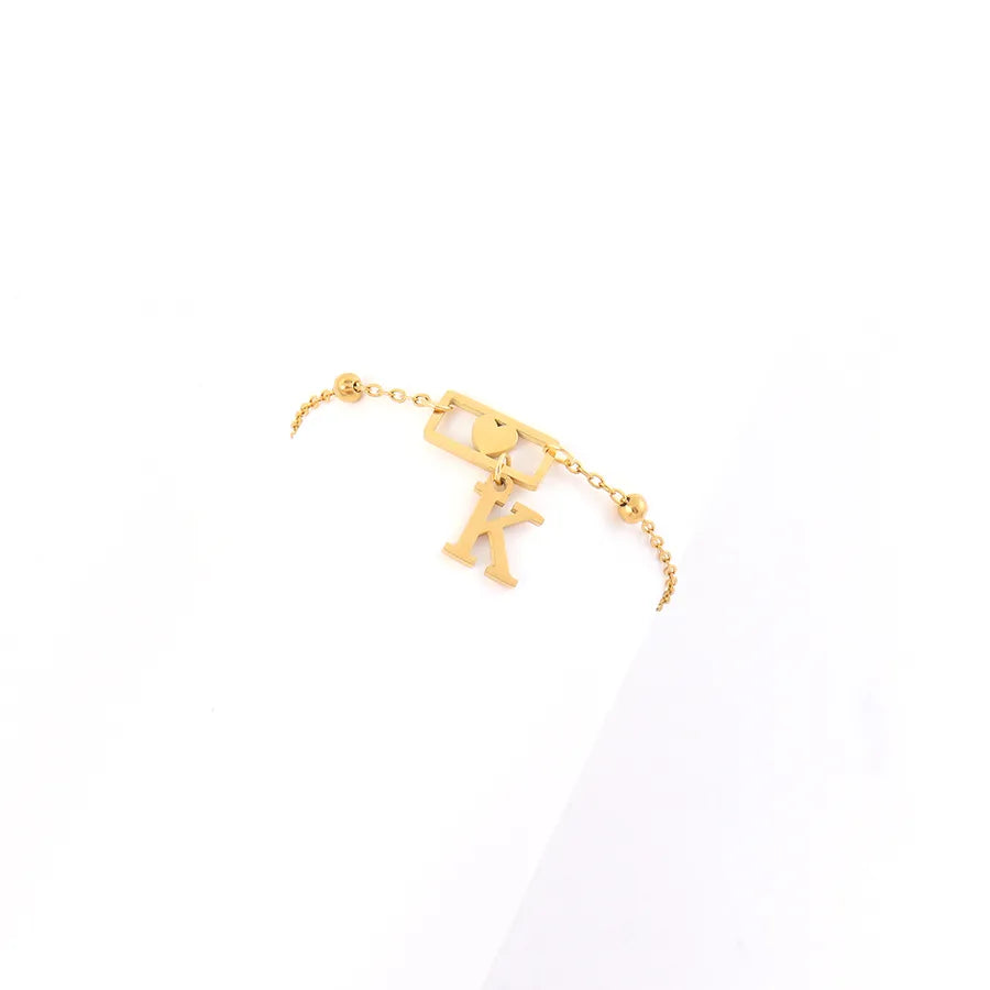 Gold Stainless Steel Initial Heart Bracelet