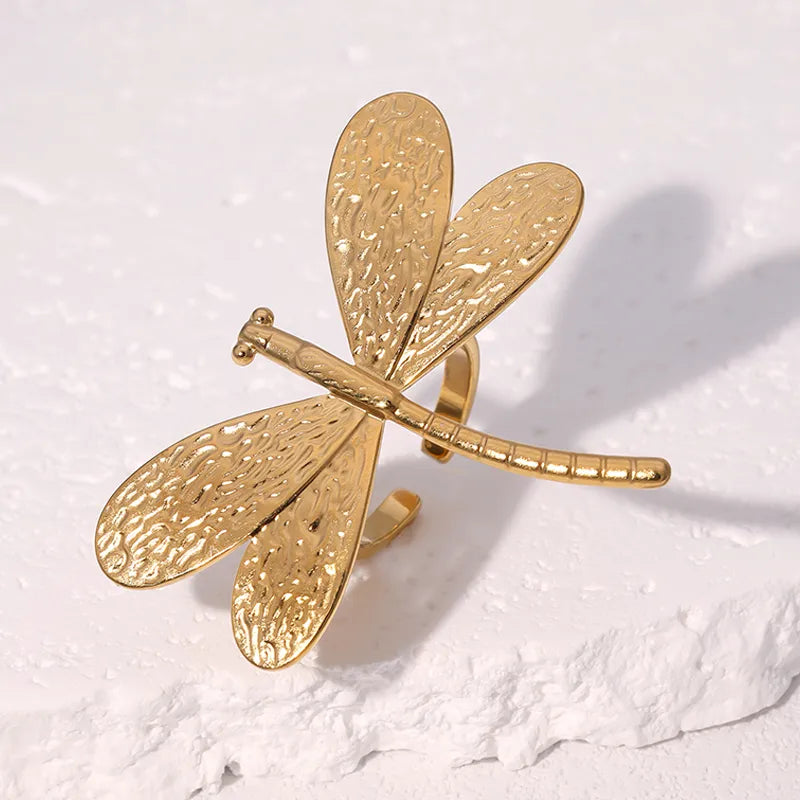 Gold Plated Dragonfly Open Ring for Women