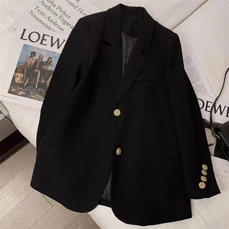 Women's Casual Contrast Collar Blazer Black