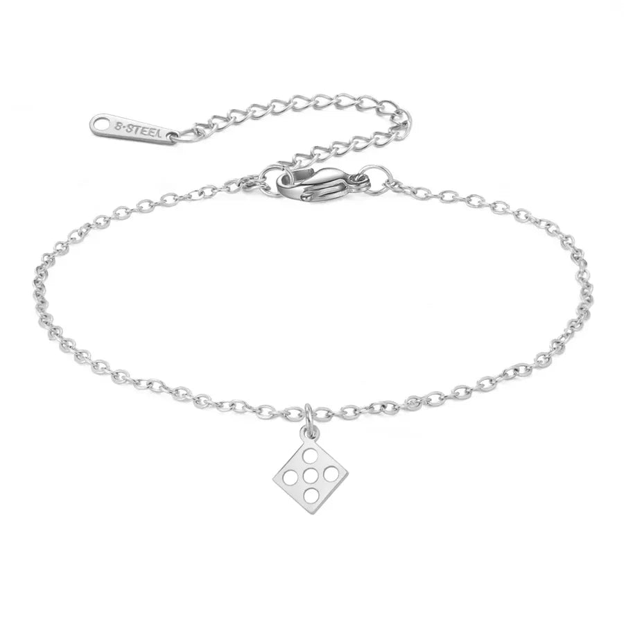 Minimalist Gold Cross Heart Bracelet Steel Color Square-Cross Chain