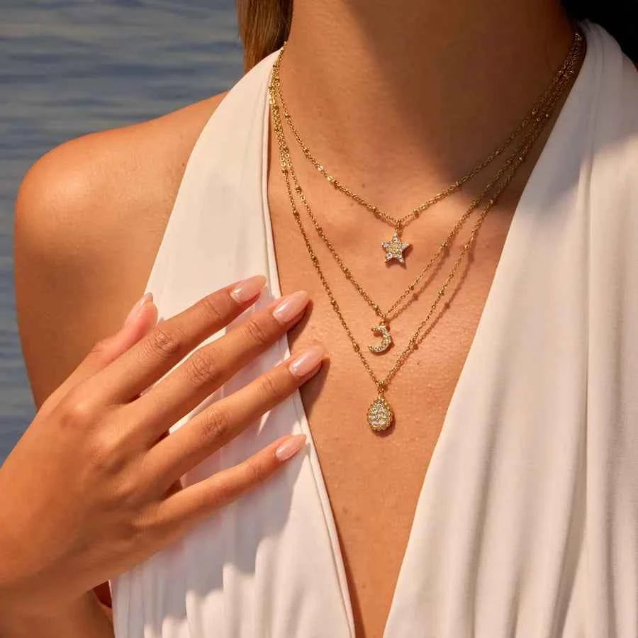 Gold Star & Moon Pendant Necklace