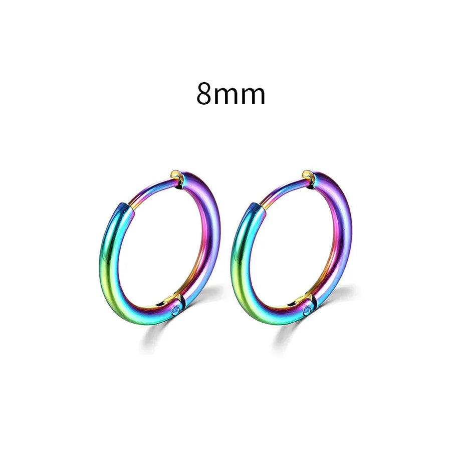 Men's Stainless Steel Round Hoop Earrings Color 8mm