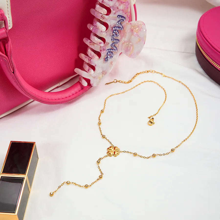 18K Gold Four Leaf Clover Stainless Steel Necklace