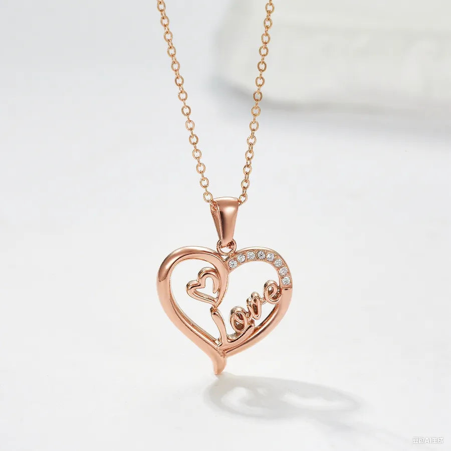 Titanium Steel Heart Necklace with Rose Detail N0453R Rose Gold Love Model
