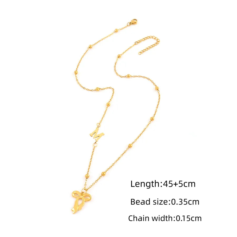 18K Gold Plated Bow Initial Pendant Necklace Gold m