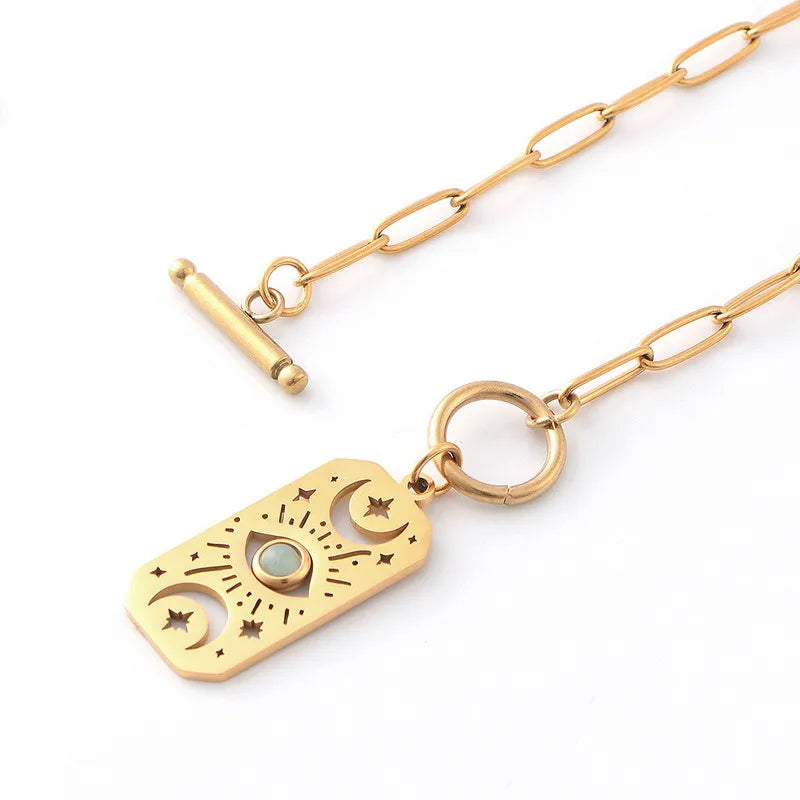 Retro Natural Stone Titanium Steel Necklace