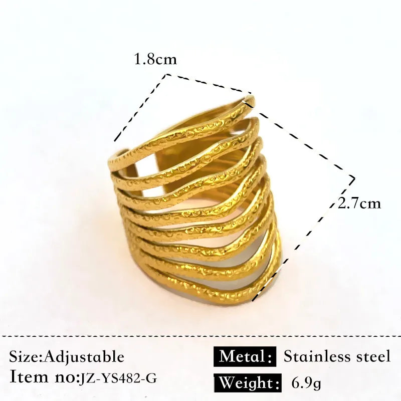 Unisex Geometric Titanium Steel Ring Gold JZ-YS482-G