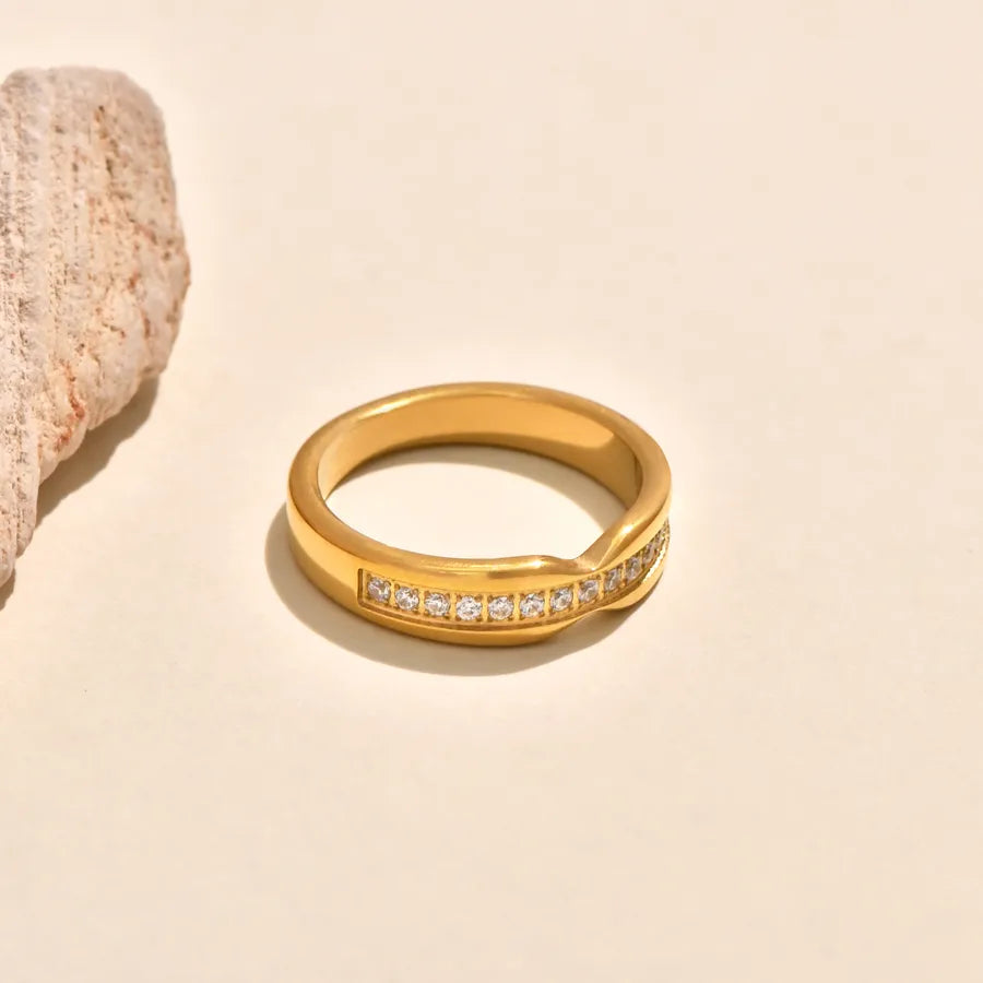 Gold-Plated Geometric Couple Ring with Zircon Gold