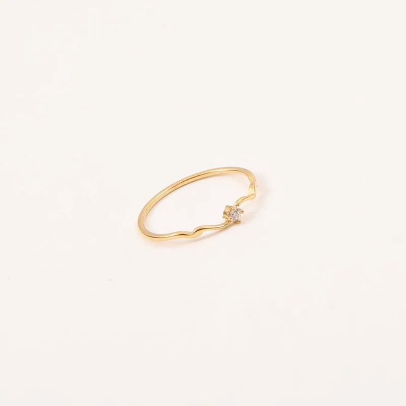 Gold Plated Titanium Wave Ring with Zirconia