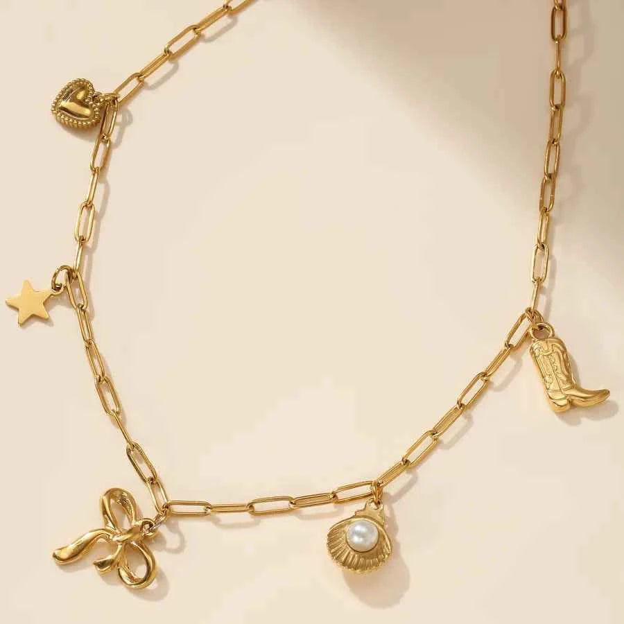 Gold Star Bowknot Pearl Necklace for Women