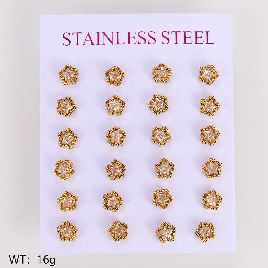 Gold Plated Geometric Star Zircon Stud Earrings Small Five-pointed Star-6mm