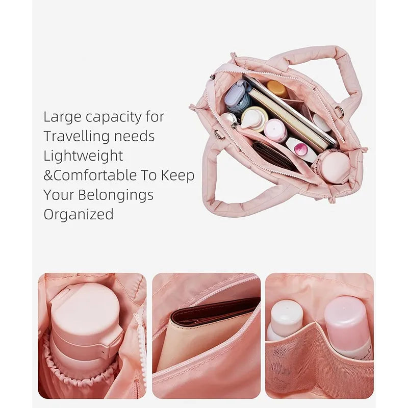 Soft Quilted Nylon Crossbody Tote Bag