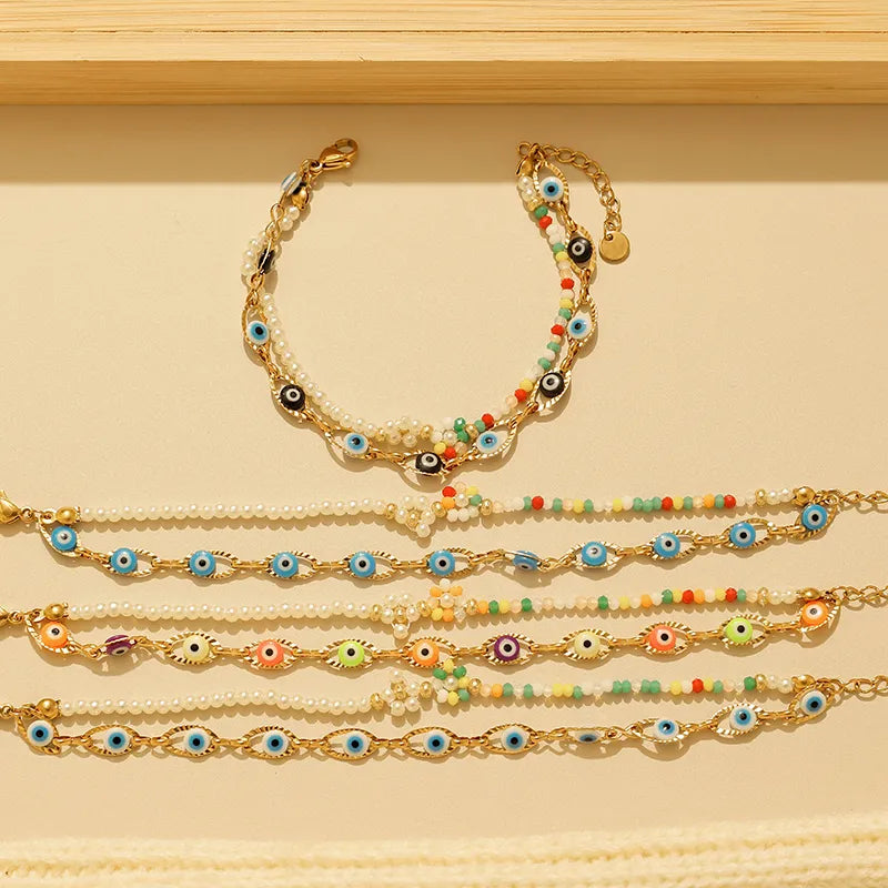 18K Gold Boho Eye & Flower Stainless Steel Bracelet