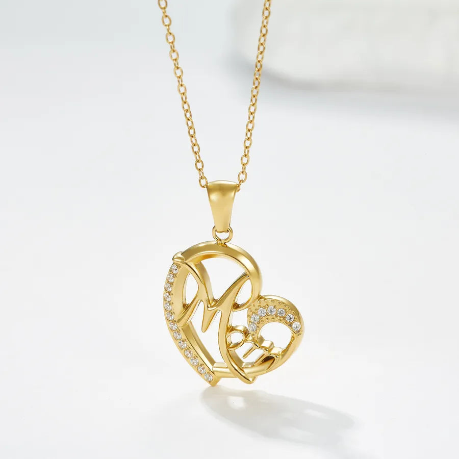 Titanium Steel Heart Necklace with Rose Detail N0454G Gold MM Concentric Model