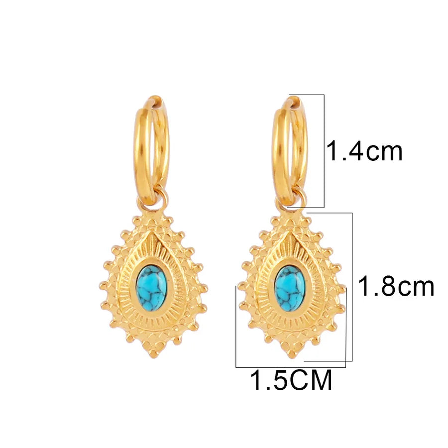 Turquoise Gold-Plated Geometric Hoop Earrings Blue Turquoise-B0141