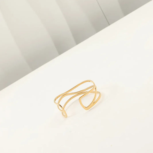 18K Gold Plated Wide Line Stainless Steel Bangle