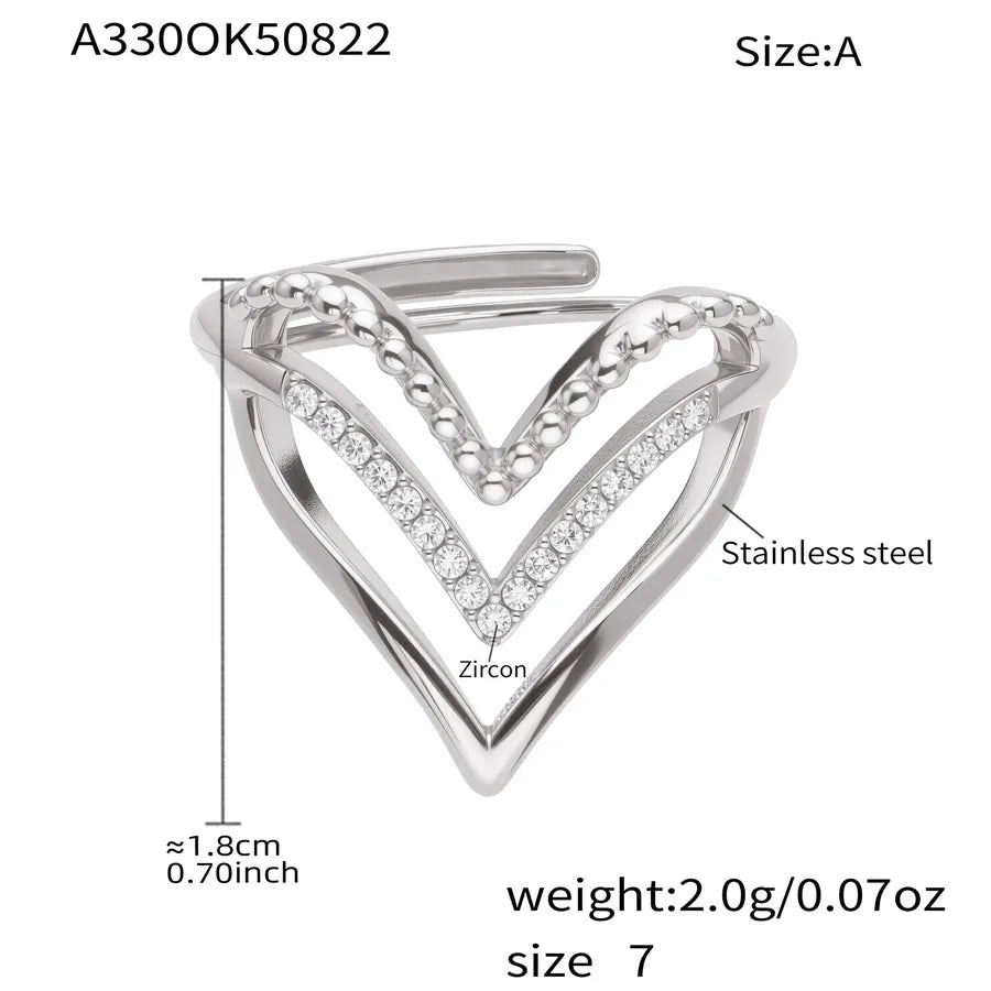 Gold Plated Geometric Zircon Ring for Women 7# A330-A Steel Color Love Zircon Ring