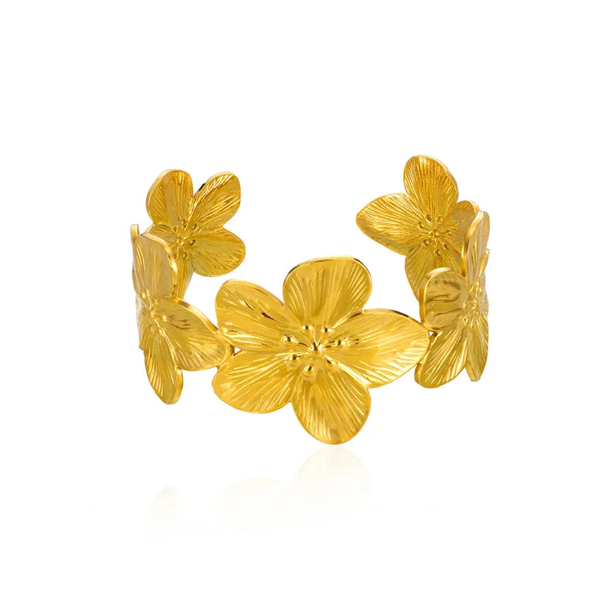 Gold Stainless Steel Flower Cuff Bracelet 3