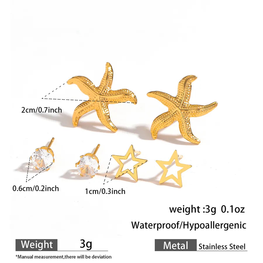 Gold Starfish Earrings Set – 3 Pairs