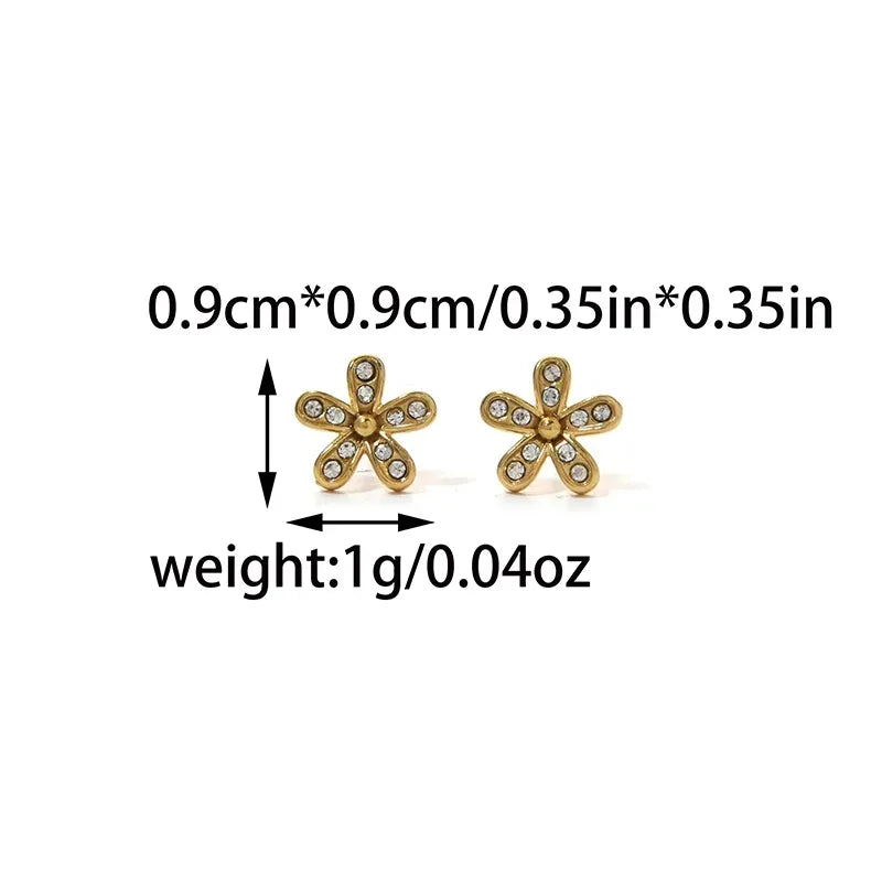 18K Gold Plated Zircon Flower Stud Earrings Gold