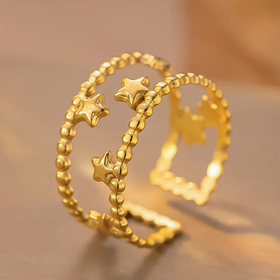 Geometric Titanium Steel Couple Ring K193 Gold Ring Adjustable