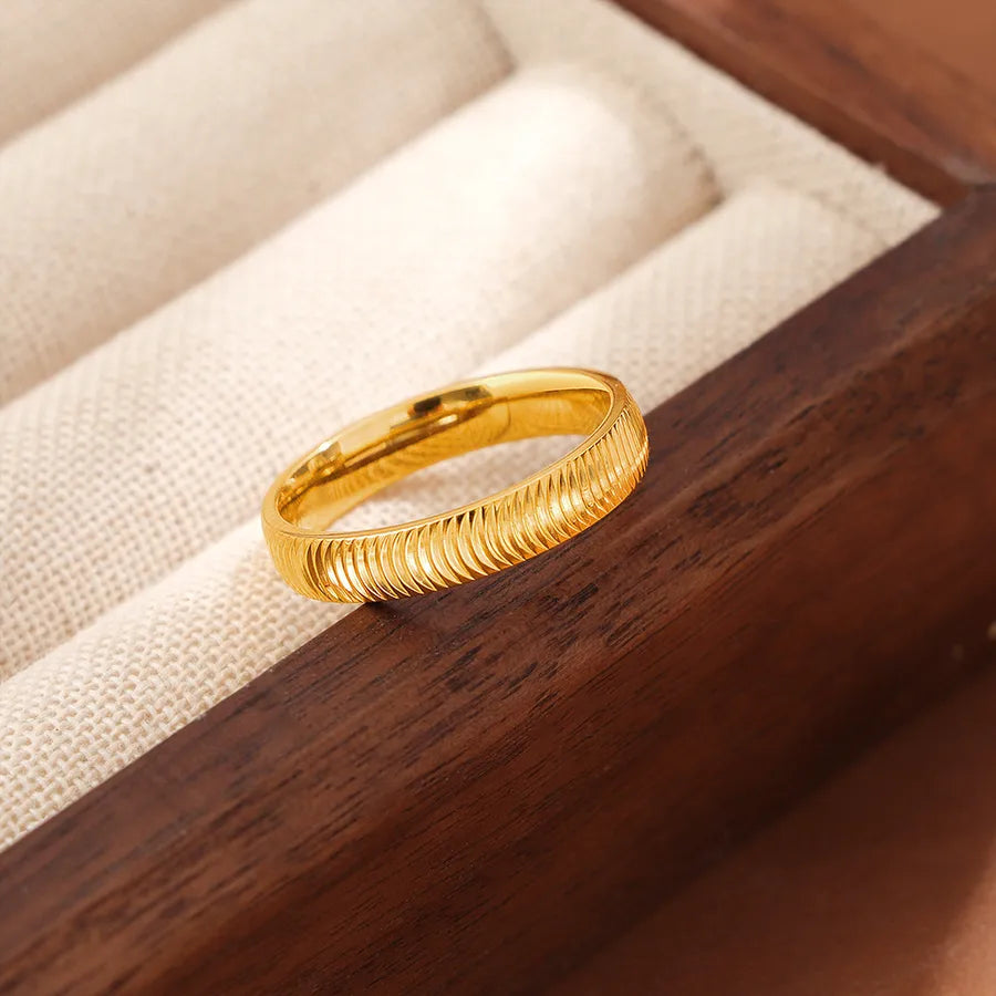 Gold Stainless Steel Ripple Ring for Women