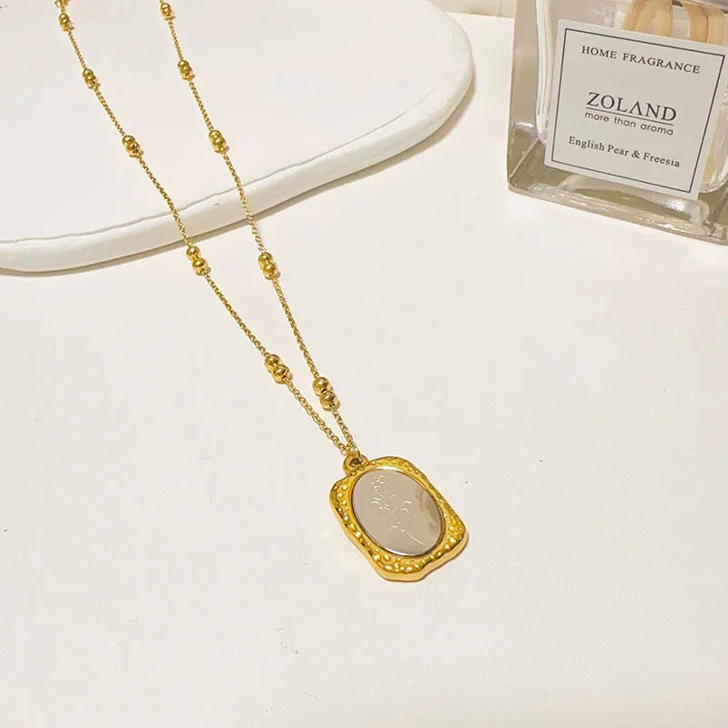 Bohemian Floral Titanium Steel Necklace XL58 Gold Mirror Rose