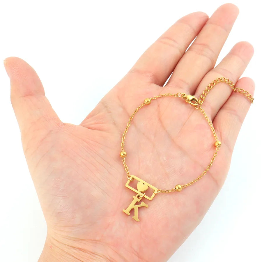 Gold Stainless Steel Initial Heart Bracelet