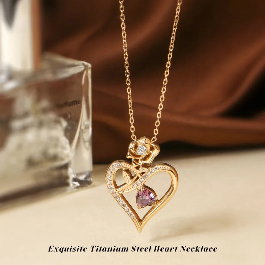 Gold Heart Pendant Necklace for Women Rose Gold Purple Stone Heart Necklace N0451R
