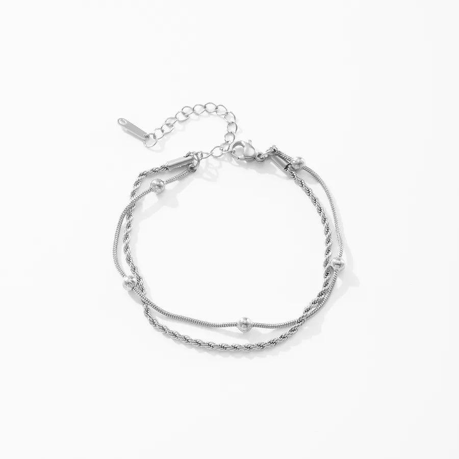 18K Gold Plated Double-Layer Steel Bead Bracelet Silver