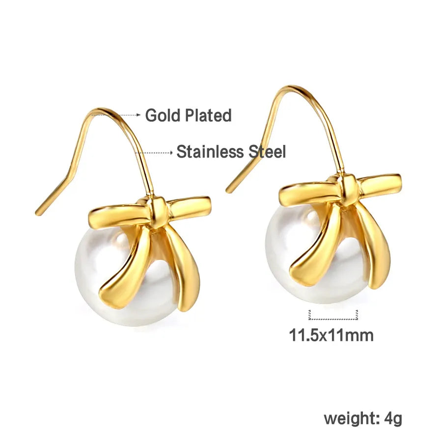 18K Gold Plated Geometric Pearl Earrings EA57390AG