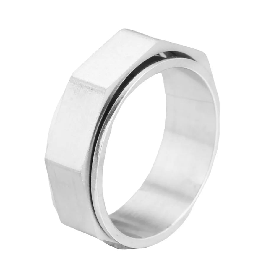 Titanium Steel Octagonal Spinner Ring Steel Color