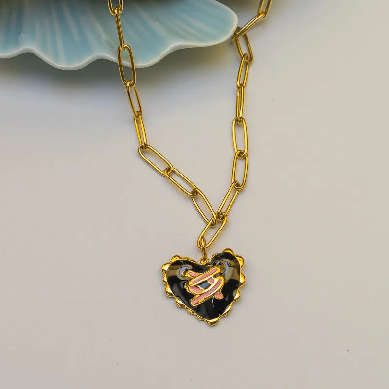 Punk Heart Lace Bow Stainless Steel Necklace