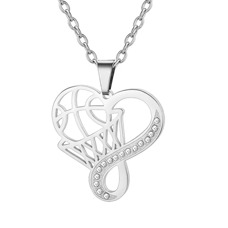 Stainless Steel Sports Pendant Necklace Steel Color Love Basketball