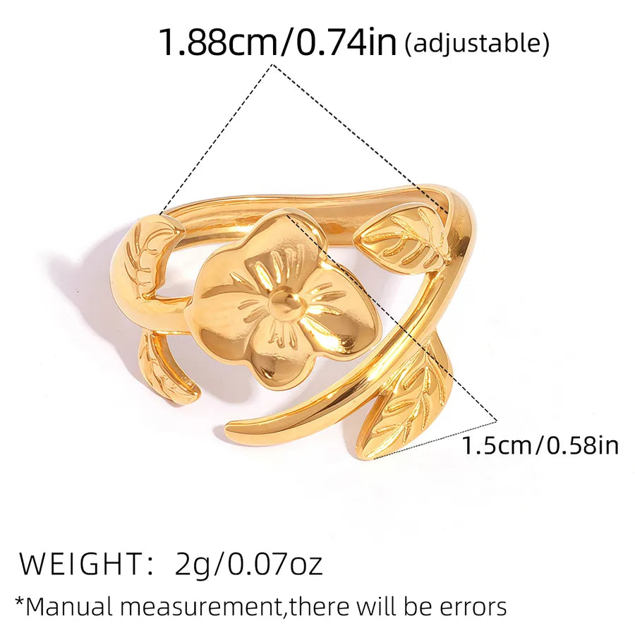 18K Gold Plated Flower Adjustable Ring
