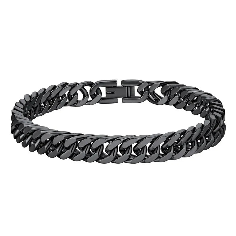 Stainless Steel Double Weave Cuban Bracelet 18.8cm 7.4in black