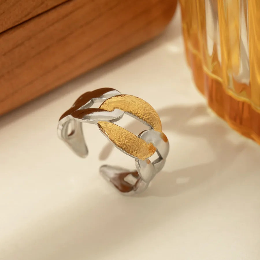 14K Gold Bow Knot Shell Open Ring Adjustable Opening Gold and Silver Two-tone Chain Open Adjustable Ring