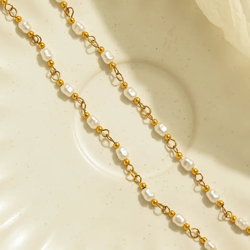 Elegant Gold-Plated Pearl Chain Necklace