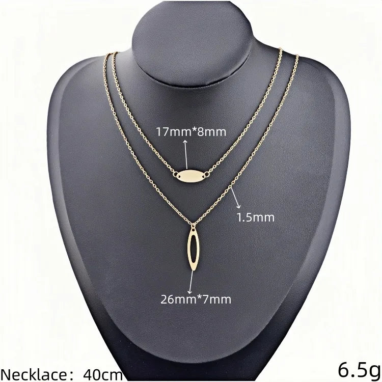 Gold Plated Stainless Steel Layered Pendant Necklace