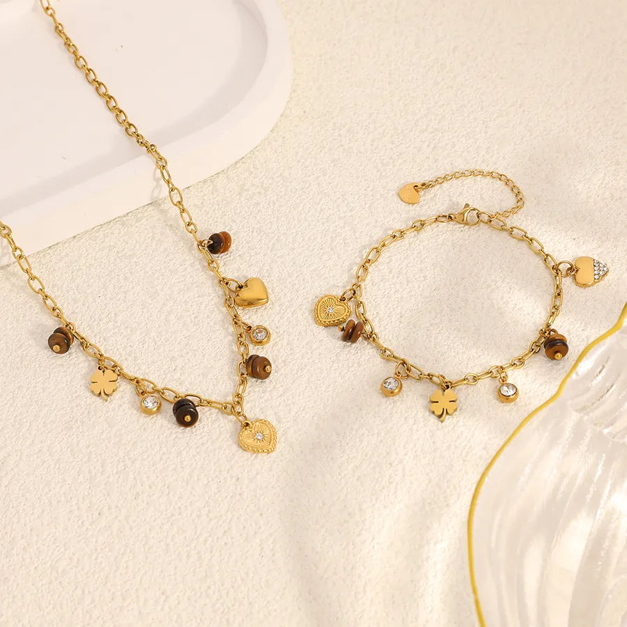 18K Gold Clover Heart Bracelet