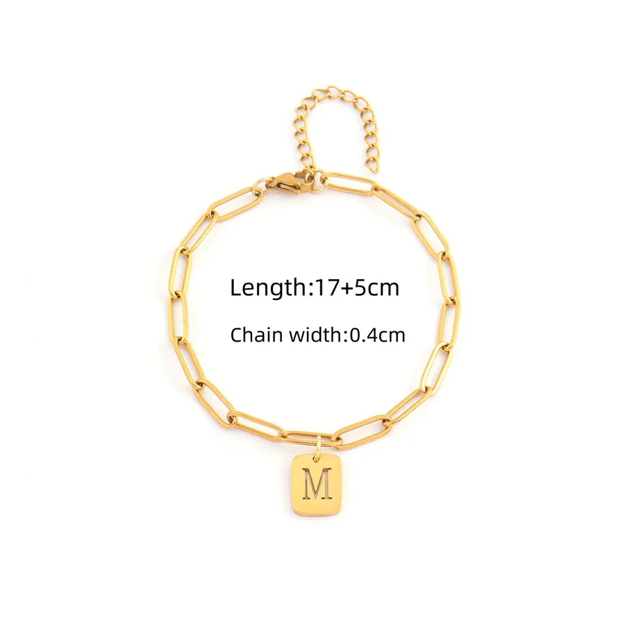 Gold Initial Paperclip Chain Bracelet Gold m