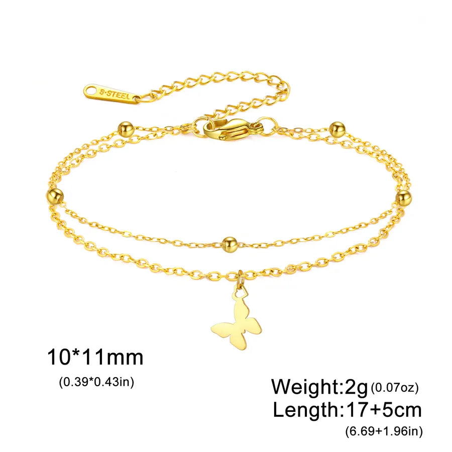 Butterfly Heart Pendant Bracelet – Gold Stainless Steel Gold Double-Layer Chain
