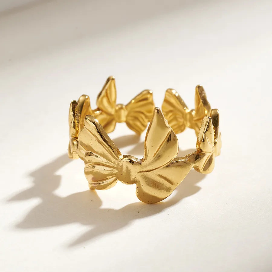 Gold Plated Stainless Steel Open Ring for Women A (内径：17mm) 1 Pc Package